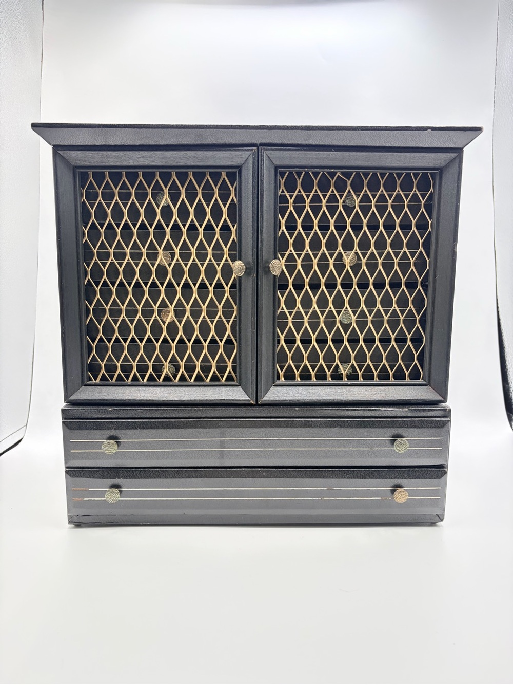 Vintage Black & Gold Jewelry Cabinet – 10 Drawers